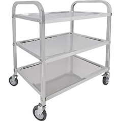 Mootaco Serving Trolley 3 Shelves Kitchen Trolley Transport Trolley Stainless Steel with 4 Wheels (2 x Brakeable) for Restaurant Kitchen or Hotel (95 x 50 x 95 cm)