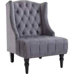 Homcom Vienvietīgs krēsls Wingback krēsls ar šūtām paceltām kājām Samta audums pelēks 67 x 70,5 x 97 cm