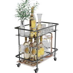 Artloge Serving Trolley with Wheels Black Kitchen Trolley Glass Marble 2 Shelves Trolley Mobile Side Trolley Household Trolley for Home, Restaurant