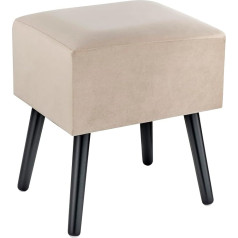 Baroni Home Velvet Pouf Paminkštintas suoliukas taburetė su medinėmis kojomis 40 x 33 x 46 cm Smėlio spalvos