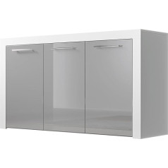 Mb Muebles Bonitos Muebles Bonitos Nelia Modern Bufete Platums 144 x Augstums 80 x Dziļums 42 cm 3 durvis Glancēts melamīns Balts un pelēks