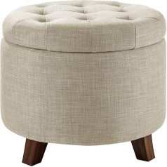 Amazon Basics Round Linen Upholstered and Tufted Ottoman Storage Footstool 43cm High Jute Beige
