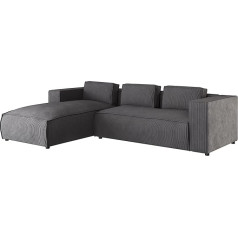 S-Style Möbel Nante Corner Sofa Left Chesterfield Corner Sofa Living Room Lounge Couch with Chrome-Plated Feet Furniture Freestanding Cushion Sofas & Couches Cord Grey 262 x 64 x 176 cm