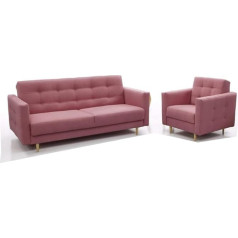 Mb-Moebel Scarlett Upholstered Sofa with Armchair Sofa Bed Tilting Sofa with Sleep Function Folding Sofa Bed Function Couch (Pink)