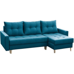 Altdecor Kampinė sofa dešinėje su miego funkcija ir lovos dėže, minkšta L formos sofa dešinėje, su paminkštintu atlošu, idealiai tinka kaip svečių lova - jauki - 222 x 140 x 90 cm mėlyna