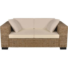 Makastle 2-Seater Sofa Fabric Sofa with Seat Cushion and Back Cushion, Rattan Kitchen Sofa Upholstered Sofa Small Sofa Lounge Sofa Seating Furniture Living Room Sofa 162 x 80 x 61 cm