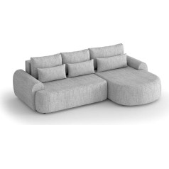 Beauty Sofa - Olivio Modesto - Corner Sofa 266 x 170 cm - Sofa L-Shape - Couch, Guest Bed - Sofa with Sleep Function, Sofa Bed - Sofa Bed with Bed Box - Grey (Modesto481) - Ottoman Right