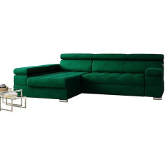 Möbel48 Paulo Corner Sofa with Sleep Function, Large Sofa, Corner Sofa with Bed Box, Corner Sofa in L-Shape (Left Ottoman, High-Quality Fabric) (Green) 260 x 162 cm, PauloMonR01