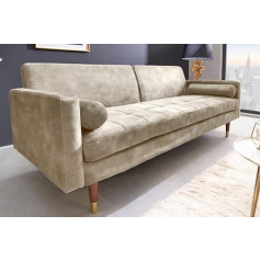 Lebenswohnart Divano Elegant Sofa Bed 196 cm Champagne Velvet 3-Seater Sofa Bed Function Couch Including Cushion