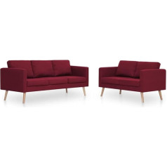 Vidaxl Sofa Set 2-Piece Lounge Sofa Set Lounge Sofa Armchair Couch Upholstered Sofa Set Living Room Fabric Wine Red 2/3 Seater Back Cushion Seat Cushion