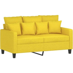 Vidaxl Sofa 2-Seater, Lounge Sofa Couch with Armrests Back Cushion, Living Room Sofa Design Sofa Metal Frame, Seating Furniture Two Seater, Light Yellow Fabric