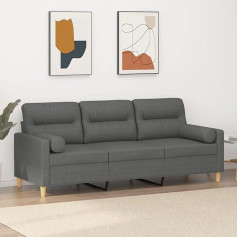 JUNZAI 3 vietų sofa su dekoratyvinėmis pagalvėlėmis tamsiai pilka 180 cm audinys, sofos ir kušetės, sofa gyvenamasis kambarys, sofa jaunimo kambarys, poilsio sofa, sofa miegamajam, minkšta sofa 3200830