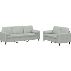 Vidaxl Sofagarnitur 2-TLG., Sessel Couch mit Kissen, Sofa Wohnzimmersofa mit Armlehnen, Couchgarnitur Designsofa Sitzmöbel Polstermöbel, Hellgrau Samt