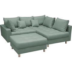 Riess Ambiente Modern Living Landscape Kent 220 cm Aqua Corner Sofa Spring Core Including Stool and Cushion Sofa