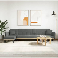 Homgoday Sofa lova L formos poilsio kambaryje Sofa lova Dienos sofa Svečių lova Sofa kušetė su lovos funkcija Sulankstoma sofa lova svetainei Svečių kambarys 275 x 140 x 70 cm audinys Tamsiai pilka