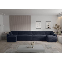 3E 3Xe Living.com Alvito 2xU bis Stūra dīvāns krāsa: tumši zila Materiāls: Bouclé A: platums: 424 cm, augstums: 85 cm, dziļums: 105 cm, Stūra dīvāns, Dīvāns, Dīvāns gulta, Dīvāns gulta