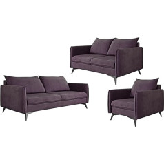 S-Style Möbel Nina Sofa Set 3 2 1 Upholstered Couch Set Couch Set 3-Seater Sofa 199 x 91 x 86 cm 2-Seater Sofa 138 x 91 x 86 cm Armchair 74 x 91 x 86 cm Black Metal Feet Purple