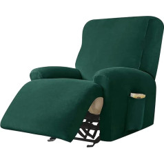 GEBIN Velvet Recliner Chair Cover, Pack of 4, Elastic, Non-Slip Complete Armchair Protector, Soft Fabric Relaxing Chair Cover, Furniture Covers for Relaxing Chair with Side Pocket (Dark Green)