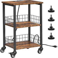 Bewishome Rolling Side Table with Wheels, Small Side Table with Charging Station & USB and Type-C Ports, Industrial Bedside Table for Living Room Bedroom, Rustic Brown KTC01Z