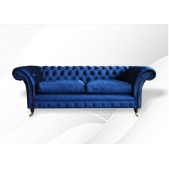 Jvmoebel Chesterfield 3 Seater Fabric Blue Textile Sofa Living Room Design Couchen Sofas New