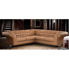 Jvmoebel Elegantiška Chesterfieldo sofa Rudos spalvos sofos kampinis sofos komplektas Odinės sofos sofos