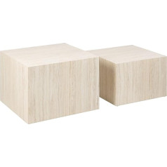 Ac Design Furniture Dicte Square Coffee Table, Set of 2, Beige with Travertine Look, Elegant Living Room Table, Side Table for Living Room, W: 58 x H: 40 x D: 58 cm and W: 50 x H: 33 x D: 50 cm