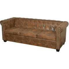 Hommdiy Chesterfield Sofa 3 Seater Faux Leather Brown