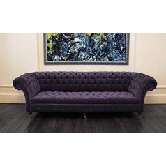 Jvmoebel Chesterfieldo dizaino sofa 4 vietų sofa Tekstilės apmušalai Violetinės spalvos klasikinės sofos