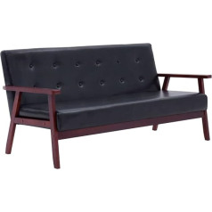 Vidaxl Sofa 3-vietė Retro dizainas Minkšta sofa Lounge Sofa Fotelis Sėdimieji baldai Odinė sofa Apmušalai Dizainas Sofa sofa Juoda dirbtinė oda