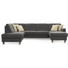 Cavadore Palera U-Shape Sofa with Sleep Function, Storage Space and Spring Core, 314 x 89 x 212 cm, Microfibre, Grey