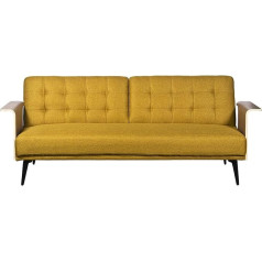 DRW Sofa Bed for 3 Seater Polyester and Wood, Mustard, 87 x 203 x 81 cm, 87 x 203 x 81 cm