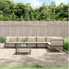 Whopbxgad Svetainės baldų komplektai, svetainės sofos komplektai, sofa lova, 8-TLG. Garten-Lounge-Set mit Kissen Anthrazit Poly Rattanmodular Sofa,Modular Couch,Outdoor Patio Furniture,