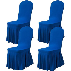 ‎Dimatic Ēdamistabas krēslu pārklāji, kas pārklāti ar 4 Stretch Parsons Slipcovers ar svārkiem, Super Fit Spandex krēslu pārklājums ēdamistabai, viesnīcai, ceremonijai (zils)