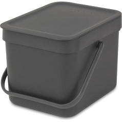 Brabantia 109720 Sort & Go Plastic Waste Bin, 58.4 x 28.5 x 42.4 cm, Grey, 6L