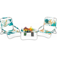 #Wejoy 2 pludmales krēslu un galda komplekts Viegls un saliekams mugursoma pludmales krēsls āra pludmales zāliena kempinga piknikam zilganzaļš/apelsīnu pludmales krēslu komplekts