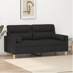 JUNZAI 2-Sitzer-Sofa mit Zierkissen Schwarz 140 cm Stoff, Sofas & Couches, Sofa Wohnzimmer, Sofa Für Jugendzimmer, Relaxsofa, Sofa Für Schlafzimmer, Polstersofa 3200825