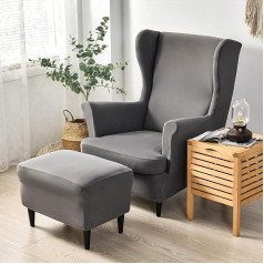 CHNSHOME Krēslu pārvalki, Wingback krēsls, 2 komplekti, Krēslu pārvalki, Krēslu pārklāji, Krēslu pārklāji, Stretch krēslu pārvalks, Tumši pelēks