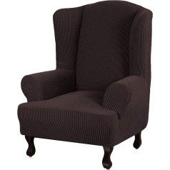 LINGKY Jacquard Wingback krēsla pārklājums Elastīgs universāls stiepšanās dīvāns sedz 1 gab., Spārnu krēslu pārklājumi ar noņemamiem rokām Mēbeļu aizsargs (brūns)