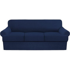 ‎Gamukai GAMUKAI 3 dīvānu pārvalku komplekts Stretch Couch Covers for T Cushions Sofa Protective Covers Mīksto mēbeļu pārvalki ar 2 atsevišķiem T formas spilvenu sēdekļu pārvalkiem (tumši zils, dīvāns)