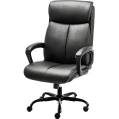Basetbl Biuro kėdė Ergonomiška vadovo kėdė su paminkštintu porankiu ir minkštu galvos atlošu, atlošu, pasukimo ir svyravimo funkcija, reguliuojamo aukščio, kompiuterio odinė žaidimų sukamoji kėdė