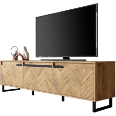 Newroom TV Lowboard Bartex Oak Herringbone Pattern TV Cabinet Modern Classic - 186.4 x 53.8 x 42 cm (W x H x D) - TV Table TV Board Rack - [Melami.Four] Living Room Bedroom