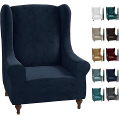 ‎Nc CHELZEN Stretch Velvet Wingback krēsla pārklājs 1 gab., mīksts, stilīgs, plīša pārklājs Wingback krēsliem ar elastīgu pamatni (tumši zils)