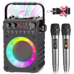 Wowstar Karaoke mašīna ar 2 mikrofoniem, [Upgrade 2024] Karaoke sistēma ar 2 mikrofoniem pieaugušajiem bērniem, Bluetooth skaļrunis ar LED disko bumbu, atbalsta AUX, USB, TF karti, TV