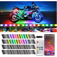 RGB motociklu LED apakšgaismas komplekts Harley Davidson Kawasaki Suzuki Yamaha golfa ratiņiem Ūdensizturīgs motociklu pakaļdzīšanās efekta LED sloksnes gaisma ar App Control pagrieziena signāla neona akcenta gaisma 12V