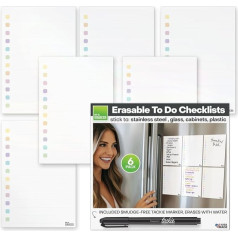 mcSquares Stickies | Dry Erase To-Do List ar sauso izdzēšamo un Tackie marķieriem, 6 eksemplāru iepakojums, pielīp pie jebkuras spīdīgas virsmas, 5 x 7 collas, līmējama, lipīga tāfele ledusskapim