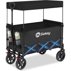 Sekey XXL Handcart Foldable Children 150 L 150 kg, Foldable Handcart with Roof Folding Hand Trolley with Sun Protection for Outings Beach Camping Roof S 4018, Black