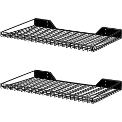 Wallmaster Heavy Duty Garage Wall Shelves, 2 Pack 60 x 30 cm Metal Wire Shelves Wall Mount Mesh Storage Rack for Garage, Office, Basement and Kitchen, Maximum Load 100 lbs (Black)