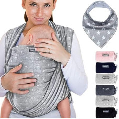 100% Cotton Baby Sling, Dark Grey, High Quality For Newborns and Babies up to 15 kg, Including Free Baby Bib