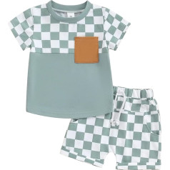 Yassiglia Baby Boys Apģērbu komplekts Vasaras 2 gabalu apģērbs Krāsains Patchwork īsām piedurknēm krekls + šorti Mazuļu apģērbu komplekti Jaundzimušo bērnu apģērbs