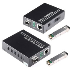 Viena pāra 1,25G Gigabit Ethernet optiskās šķiedras 1,25G optiskās šķiedras multivides pārveidotāji ar SFP LC viena kodola tranzistora moduli, viena režīma LC, no SMF-RJ45 uz SFP ligzdu līdz 30KM, no 10/100/1000Base-Tx uz 1000Base-SX